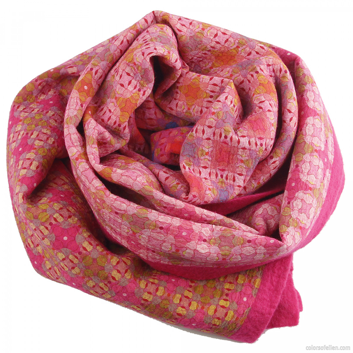 diameter spannend natuurlijk Omslagdoek met grafisch dessin | zijde & zachte wol | roze | vilt |  colorsofellen | Colorsofellen Shop