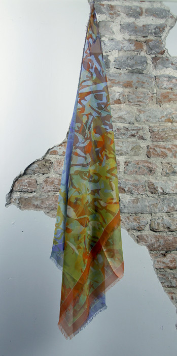 Zijden sjaal met grafische print | 1790-015