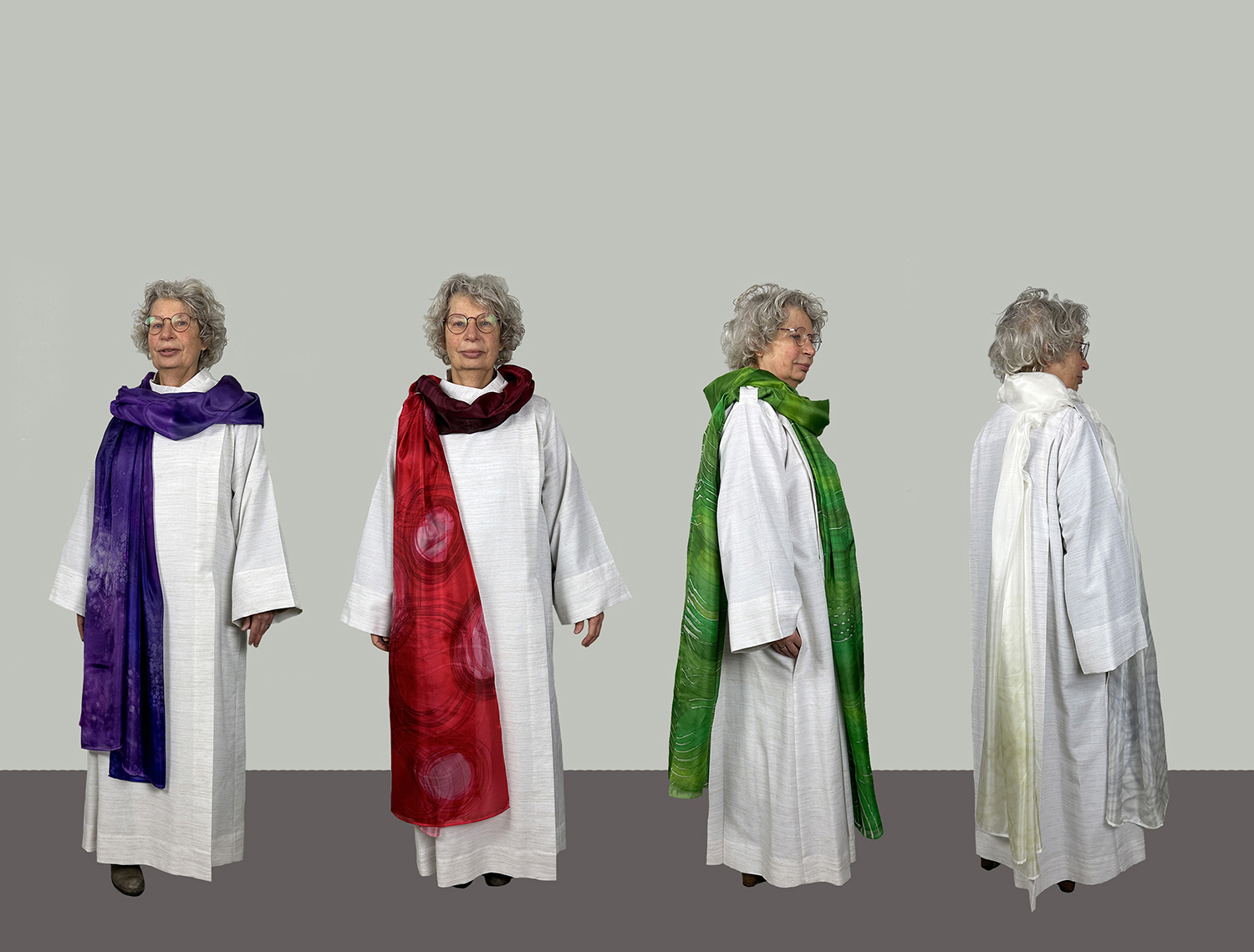 Zijden sjaals in 4 liturgische kleuren