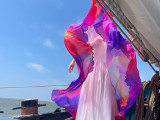 Sunny weddingday in a colorful dress