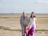 Sunny weddingday in a colorful dress