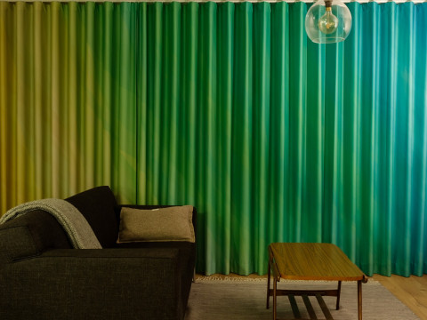 Curtain with Gradient from Ochre to Turquoise