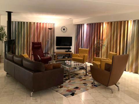 Light, Colourful Curtains for a Modern Home Overlooking the Countryside