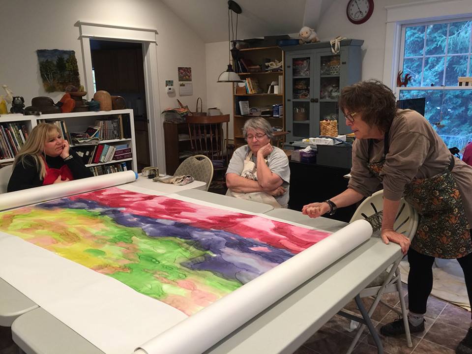 experimental silk painting and felting in Middle Grove New York